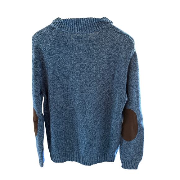Chaps Blue Mens Cotton Pullover Sweater L Elbow Patch Preppy Classic Y2K Casual - Picture 2 of 7